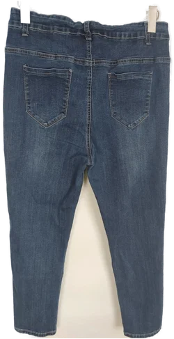 Jeans mit Steinchen, lang mit Stretch, blau mit Taschen, Größe 38 - Bild 2