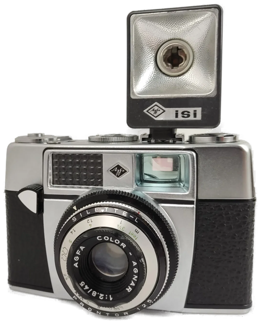 Agfa Silette L mit Color-Agnar 2,8/45, Tasche, Blitzgerät + Gebrauchsanweisung - Bild 1