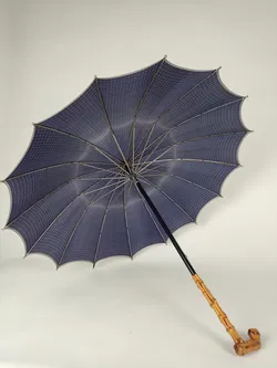 Vintage-Flanierschirm / Sonnenschirm / Damenschirm blau kariert - Bild 7
