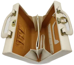 Vintage Leder Kosmetikkoffer mit Schlüssel weiss/beige/braun - Bild 2