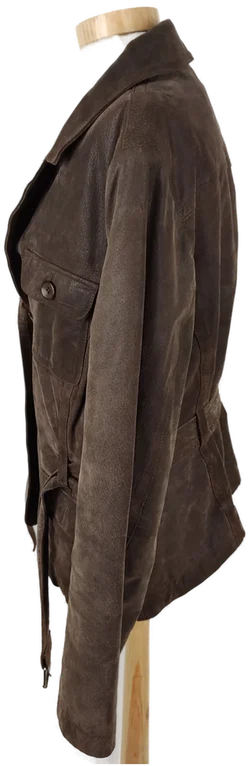 Echtlederjacke "Yessica"langarm mit Kragen, dunkelbraun mit Taschen und Gürtel, Größe 46 – Vorschau 4