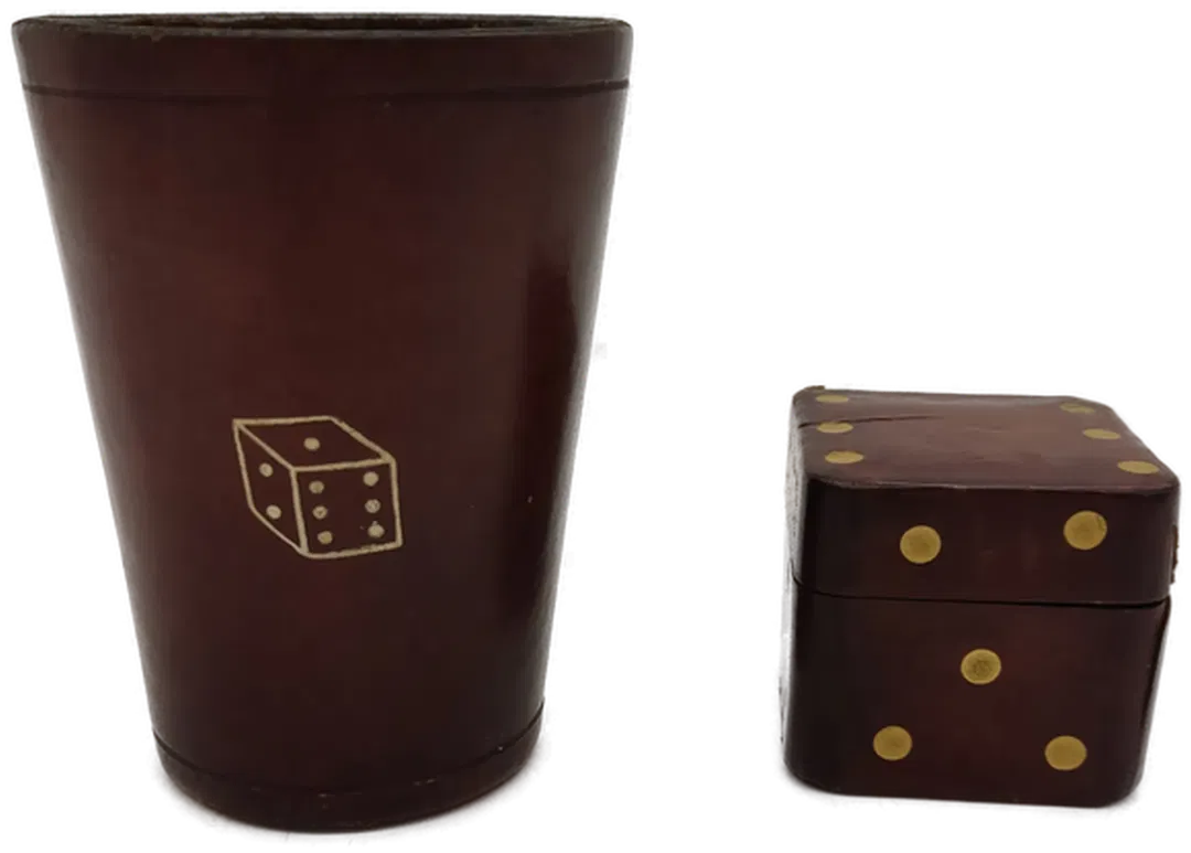Würfelbecher Leder + Lederbox für Würfel + 5 Würfel - Bild 1