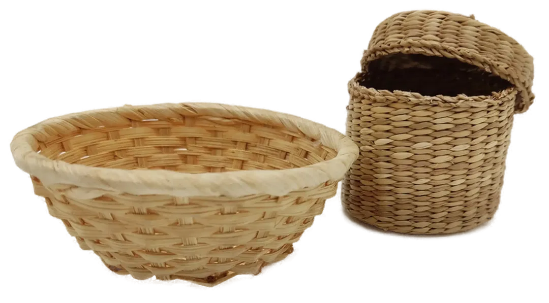 Korb und kleine Dose aus Bast, beige, verschiedene Größen - Bild 1
