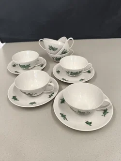 Thomas, 5 Kaffeetassen "Grüne Blume", 50er, Vintage