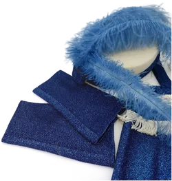 Fasching Kinder Tanzkleid blau, mit Fransen, Set (Kleid, Hut, Handschuhe) - Bild 2