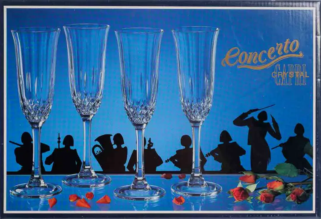 Concerto Capri - 4er-Set Kristall-Champagnergläser / Sektflöten (Vintage, Made in Italy) - Bild 1