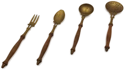 Vintage Servierbesteck aus Messing & Holz 4er Set  – Vorschau 1