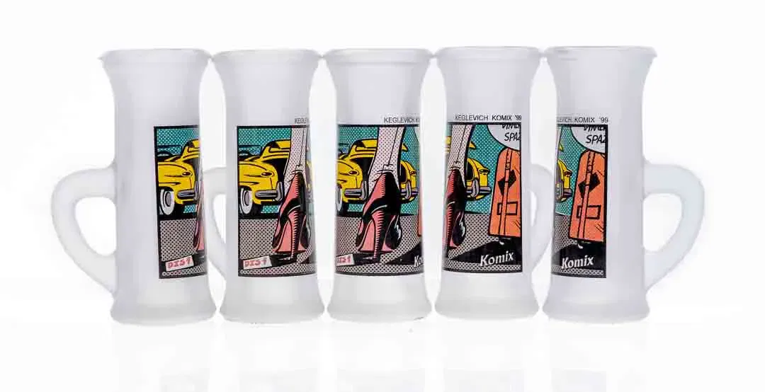 KEGLEVICH Komix '99 Wodka Schnapsglas Set mit Pop Art Motiv (5 Stück) - Bild 1