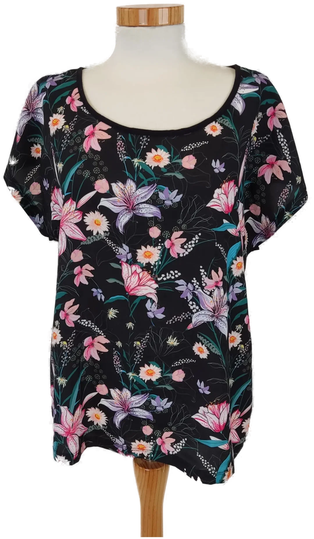 Geblümtes Kurzarm Damen T-Shirt schwarz -  Gr. 42 - Bild 4