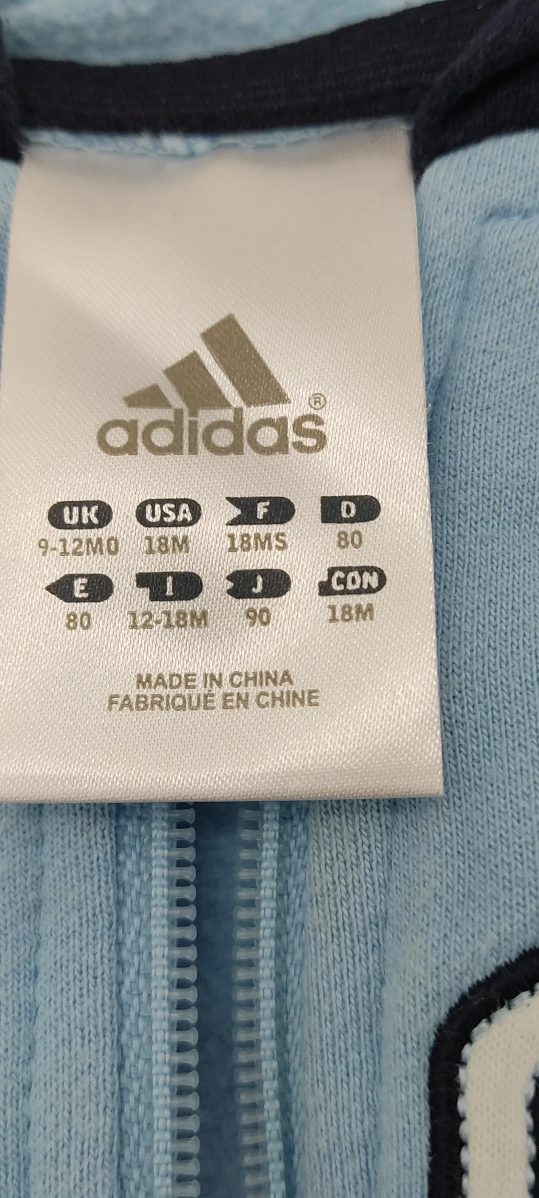 Adidas Kinder Sweater Jacke hellblau/dunkelblau Gr. 80 – Bild 2