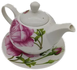 Teekanne Porzellan mit Untersetzer Rosenblütendekor - Bild 3