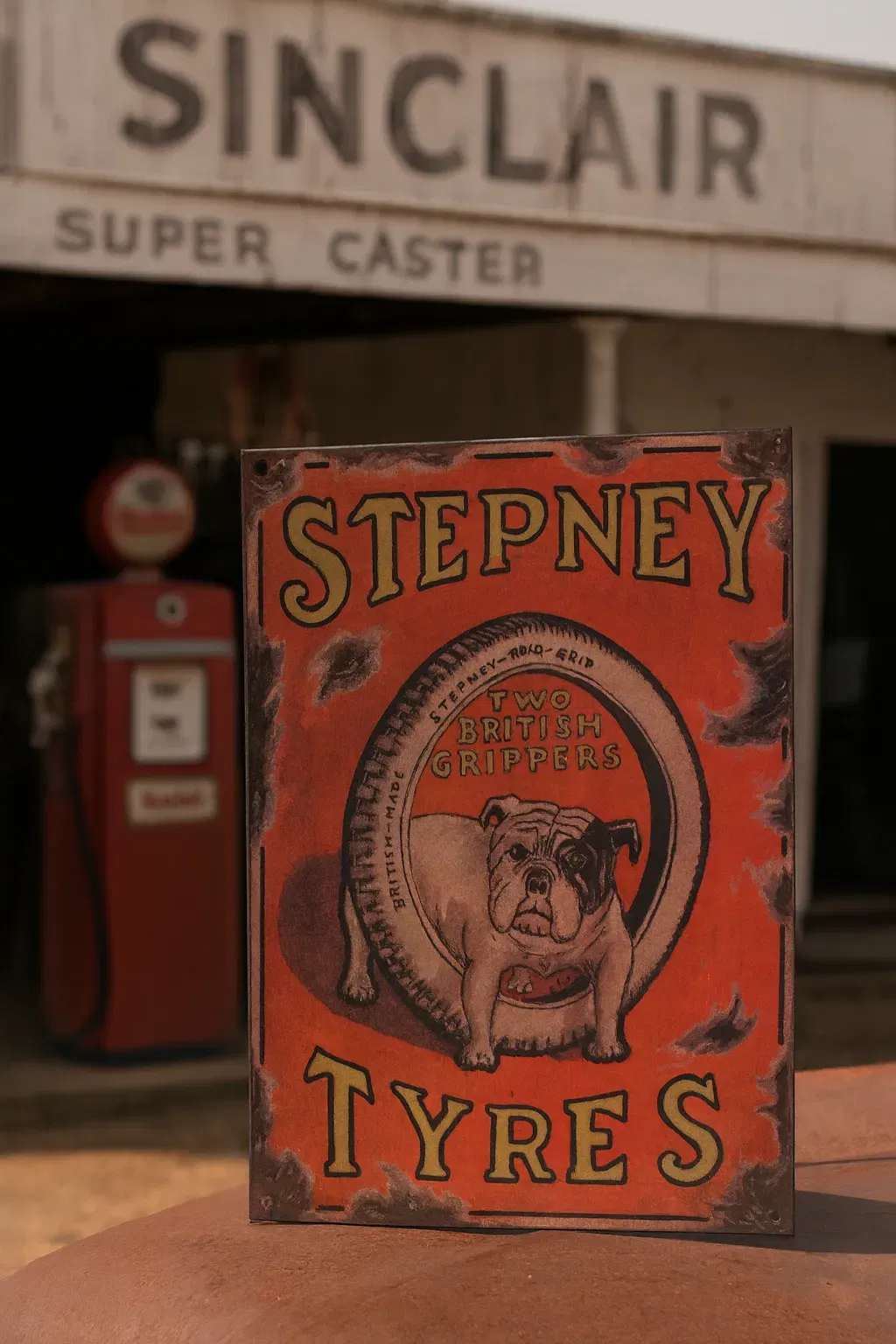 Metallschild „Stepney Tyres – Two British Grippers“ | Vintage Deko Schild Bulldogge | Retro Werbung - Bild 4
