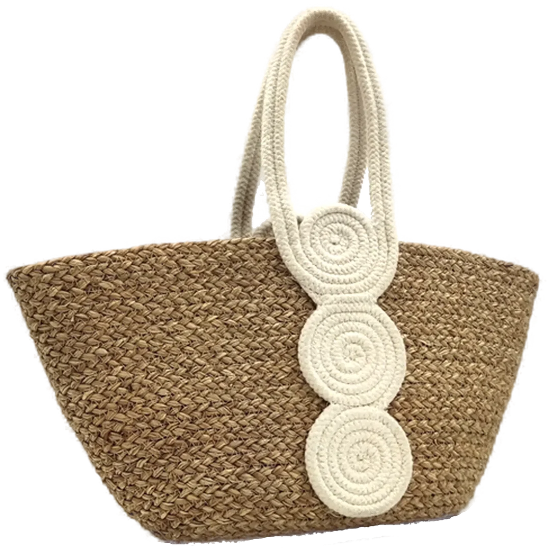 Strohhandtasche Damen mit weißen Muster – Bild 1