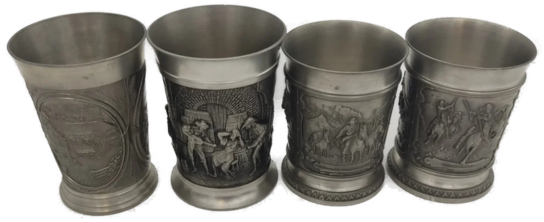 Zinnbecher Set mit Relief, 4 Stück, ca. 9–10 cm – Bild 7