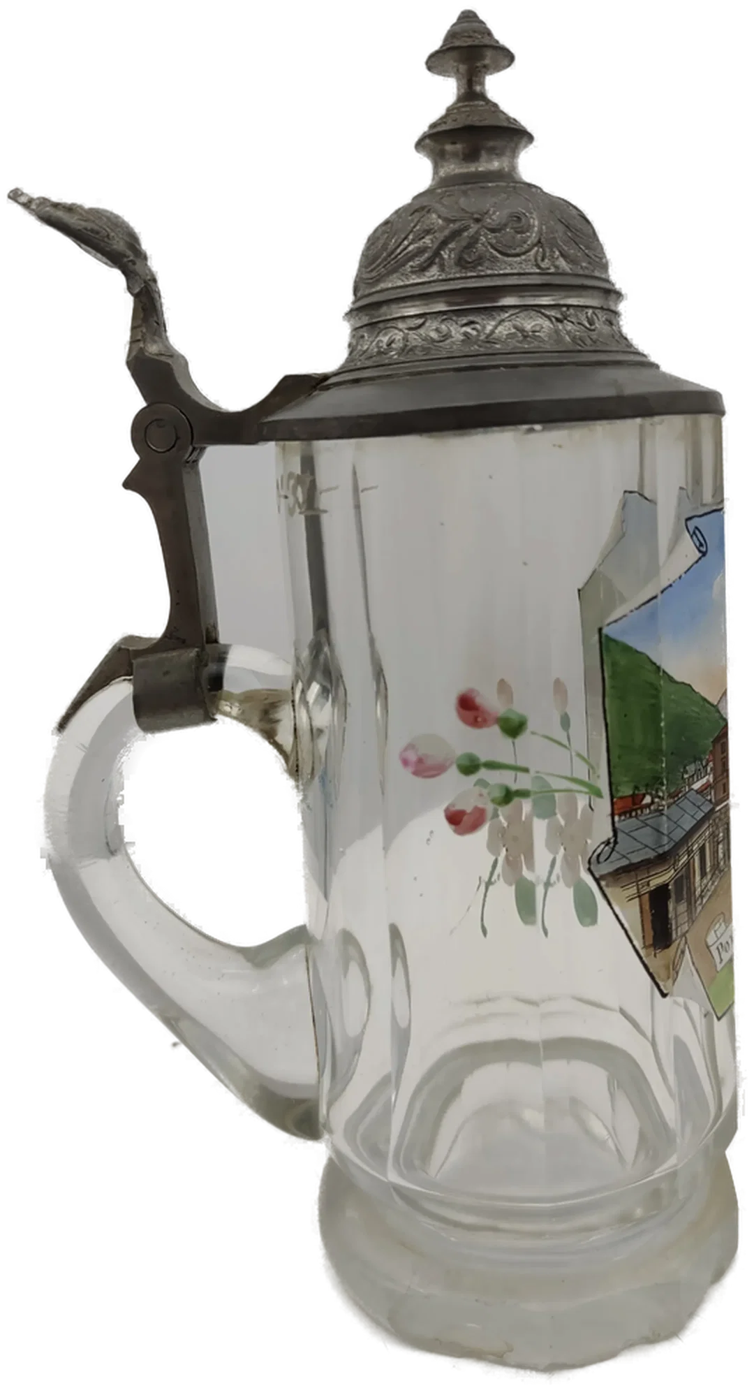 Glas-Bierkrug Pontafel-Pontebba Bierkrug Geprägter Zinndeckel 0,3 L | Historisches Sammlerstück – Bild 7