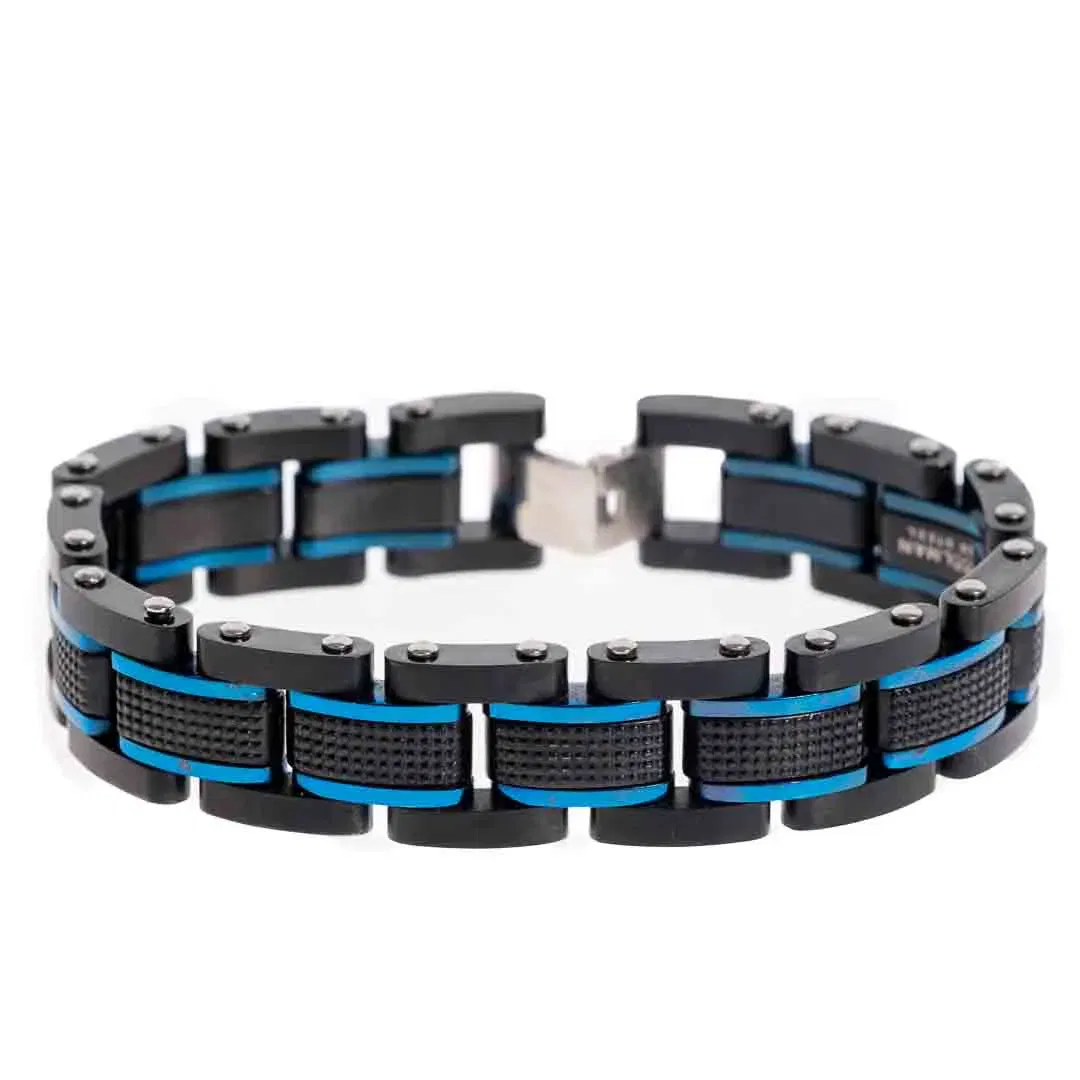COOLMAN Herren Armband-Edelstahl-Einstellbar in Blau & Schwarz, 18 cm - Bild 1
