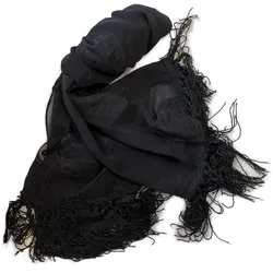 Italienischer Viskose-Schal mit Fransen - Hochwertige Qualität, 150cm, schwarz - Bild 1