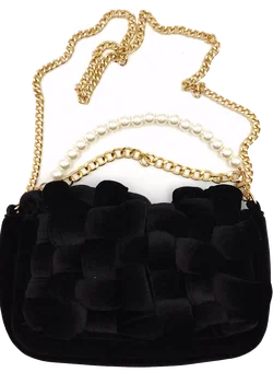 ONLY Samthandtasche schwarz mit geflochtenem Muster  - Bild 5