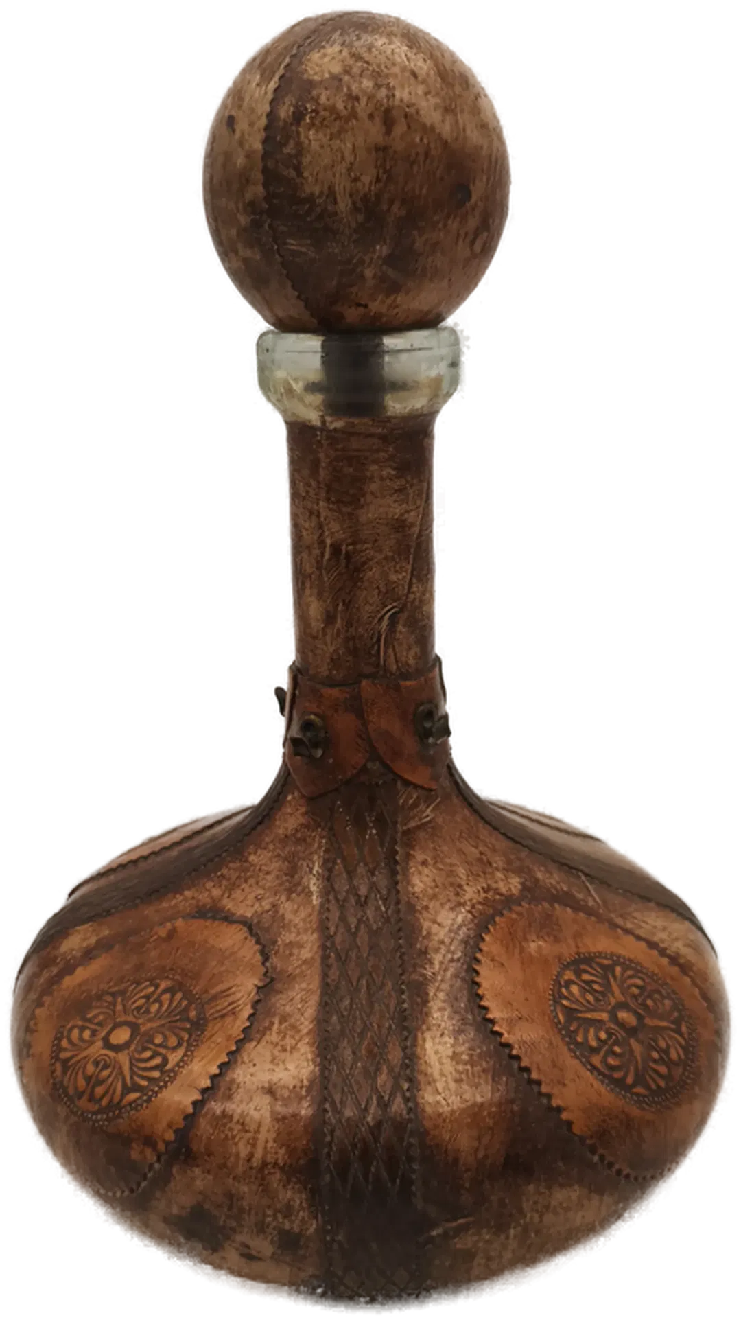 Elegante Dekoflasche aus Glas mit Lederüberzug - Unikates Fundstück - Bild 3