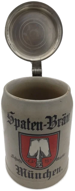 Bierkrug Spaten-Bräu München Steinzeug, Geprägter Zinndeckel 0,5 L | Sammlerstück - Bild 4