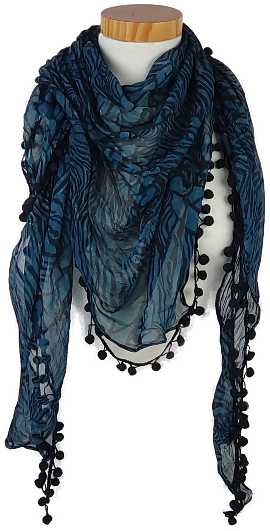 Damen Dreieckschal, blau gemustert mit Borte  - Bild 4
