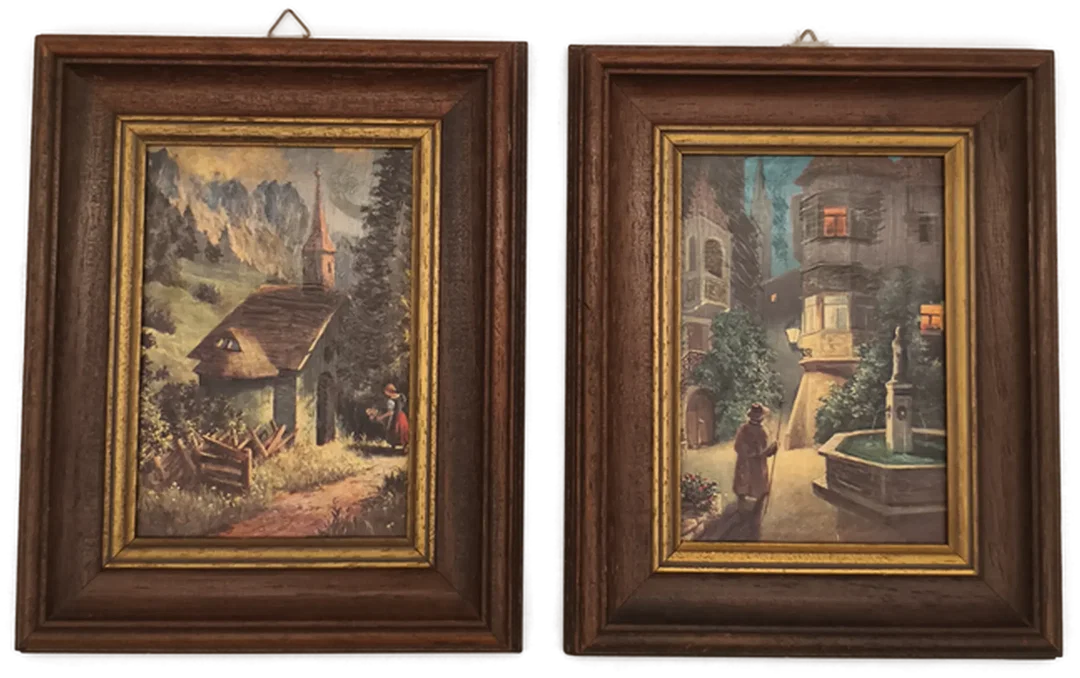 2 kleine Dekobilder mit Holzrahmen, Vintage - Bild 1