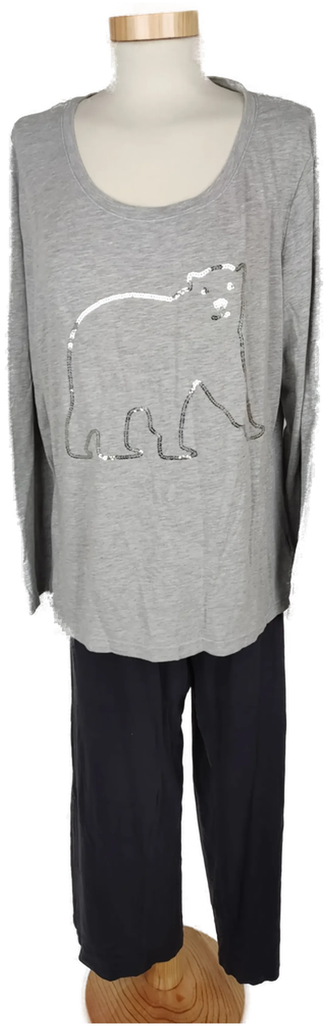 Pyjama "Lingerie", langarm mit Rundhalsausschnitt und Eisbärenbild, hellgrau/dunkelgrau, Größe XL – Bild 1