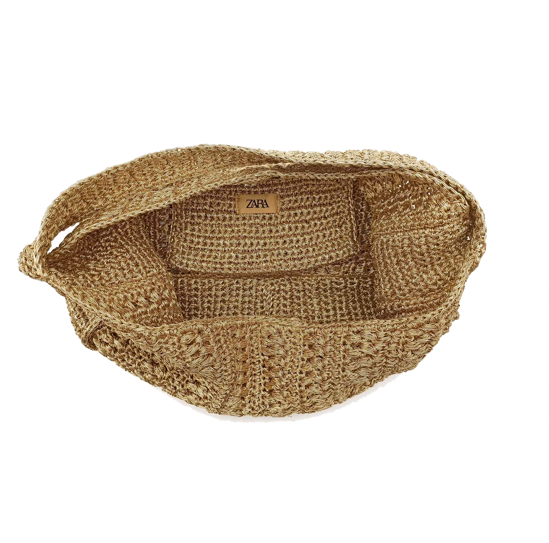 Zara Damen Basttasche Boho-Stiel gold – Bild 5