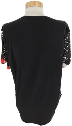 T-Shirt, kurzarm mit Rundhalsausschnitt, weiß/rot/schwarz gemustert, Größe L (geschätzt) – Vorschau 3