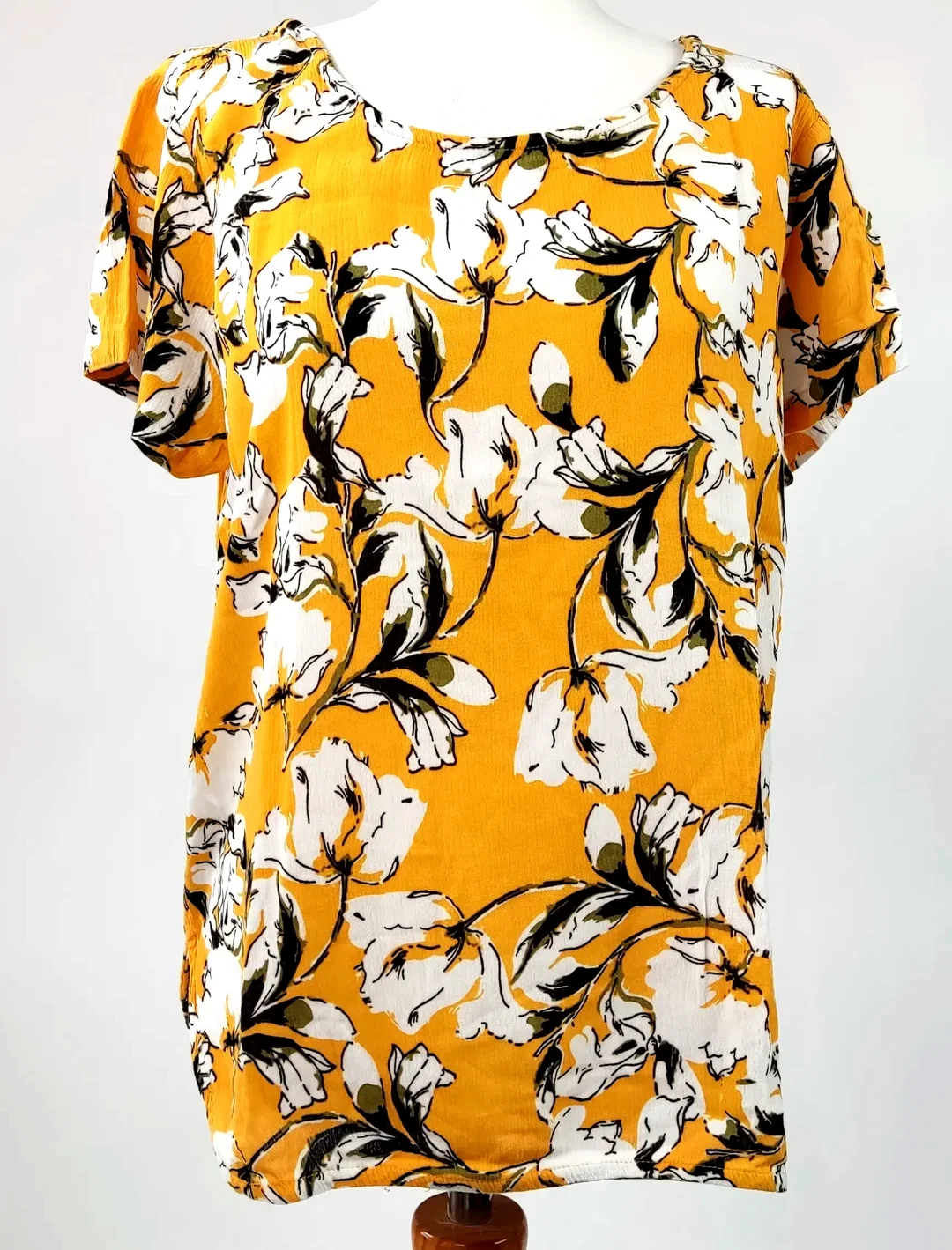 ICHI Damen Blusenshirt kurzärmlig gelb mit Blumenmuster - Gr. M/38 - Bild 1