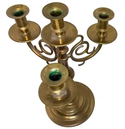 Edler 3-armiger Kerzenleuchter aus massivem Messing (34 cm) – Vorschau 2