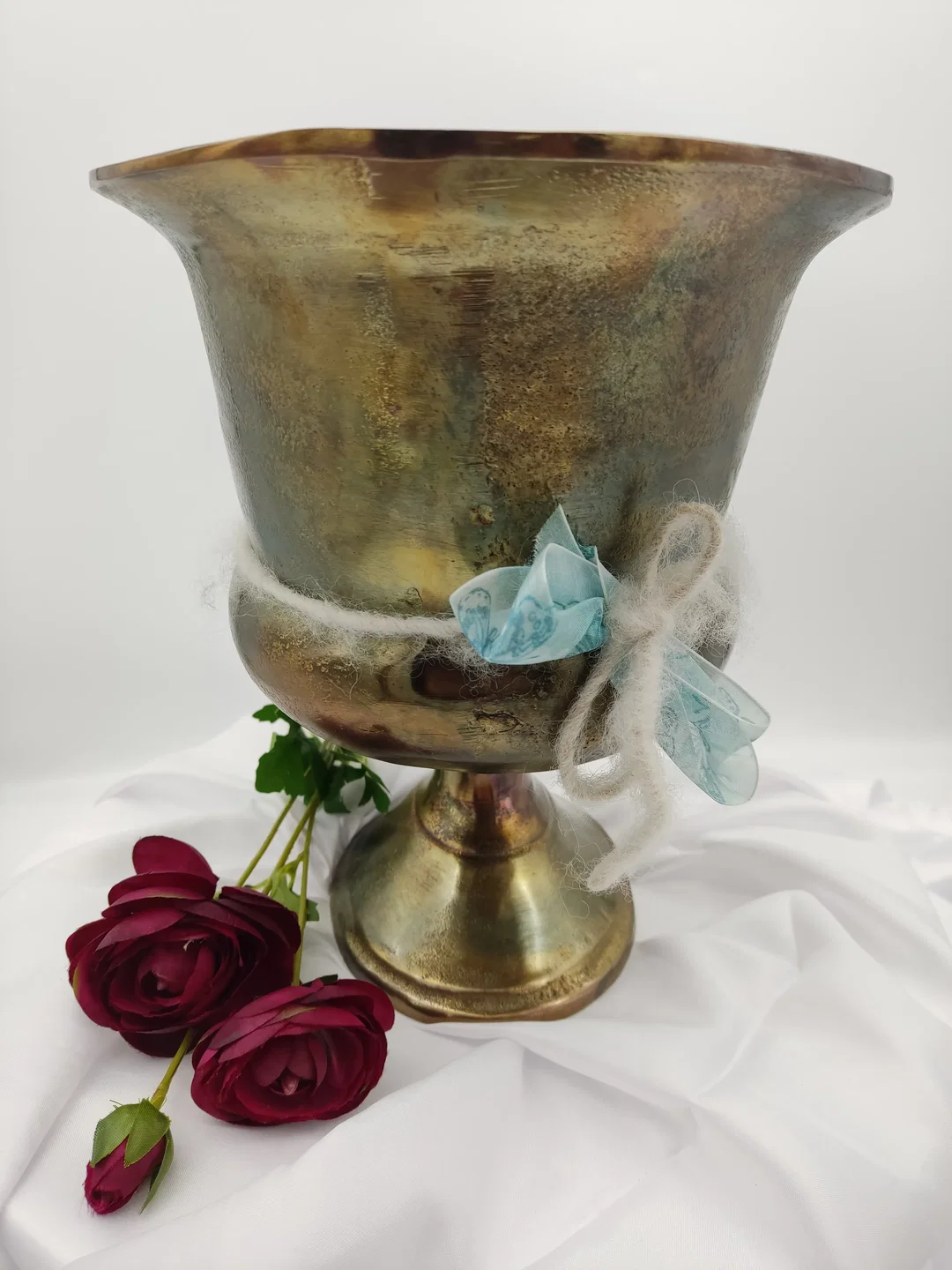 Antik-Goldene Aluminium-Pokalvase | Handgemachter Vintage-Look – Bild 7