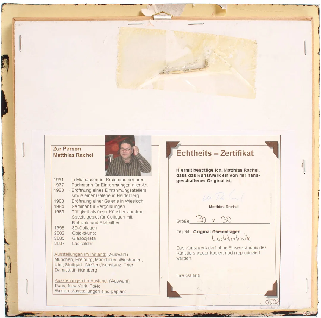 Matthias Rachel Original Lackbild auf Glas – Abstrakte Kunst – 26,5 x 26,5 cm – Zertifikat – Bild 2