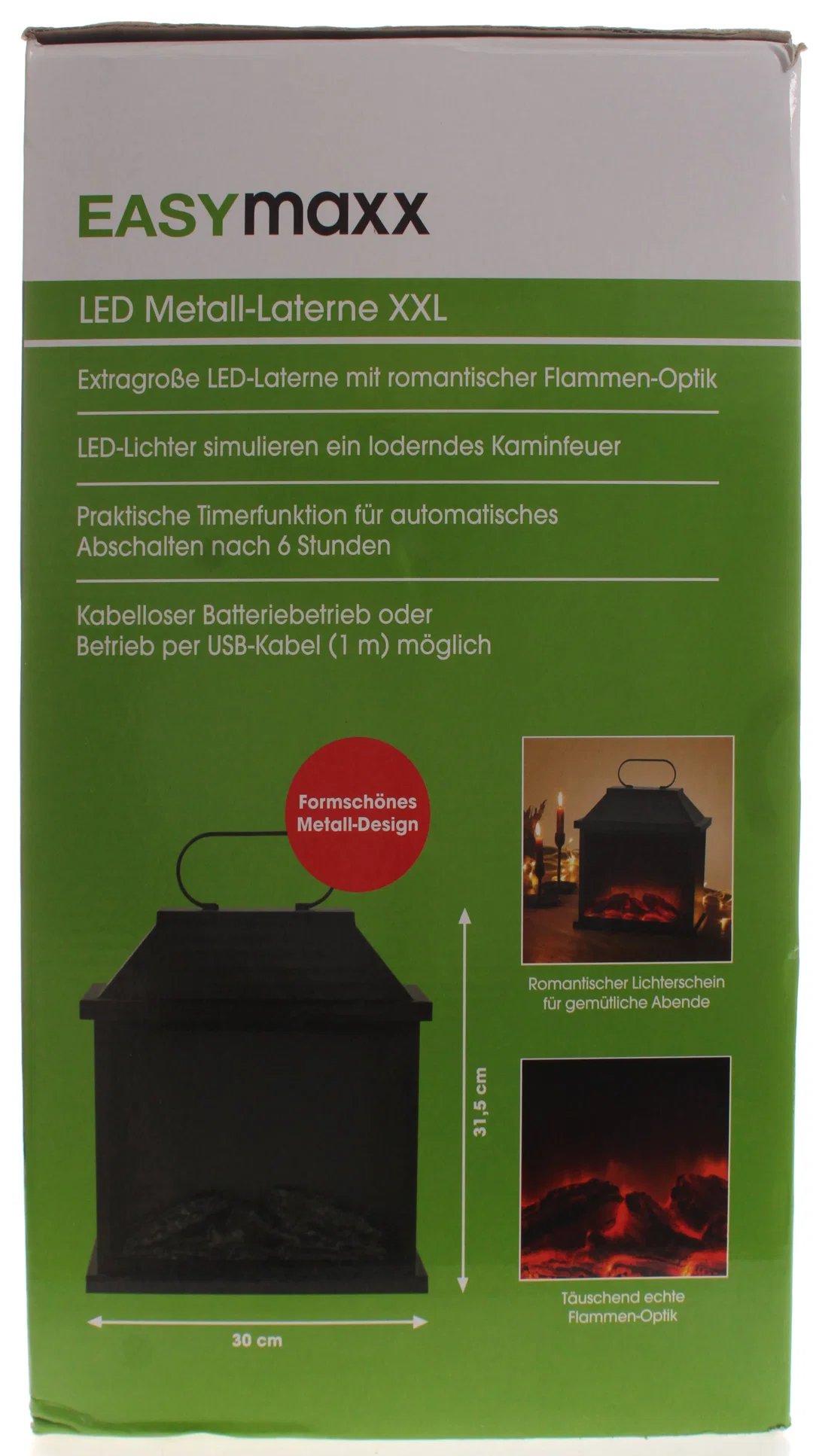 EASYmaxx LED-Kamin / LED Metall-Laterne XXL – Kaminfeuer-Effekt – Schwarz – ca. 31,5 cm – Bild 5