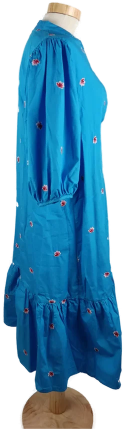 Blaues Damen Midi Kleid mit 3/4 Arm und Blumenmuster, Gr. M - Bild 3