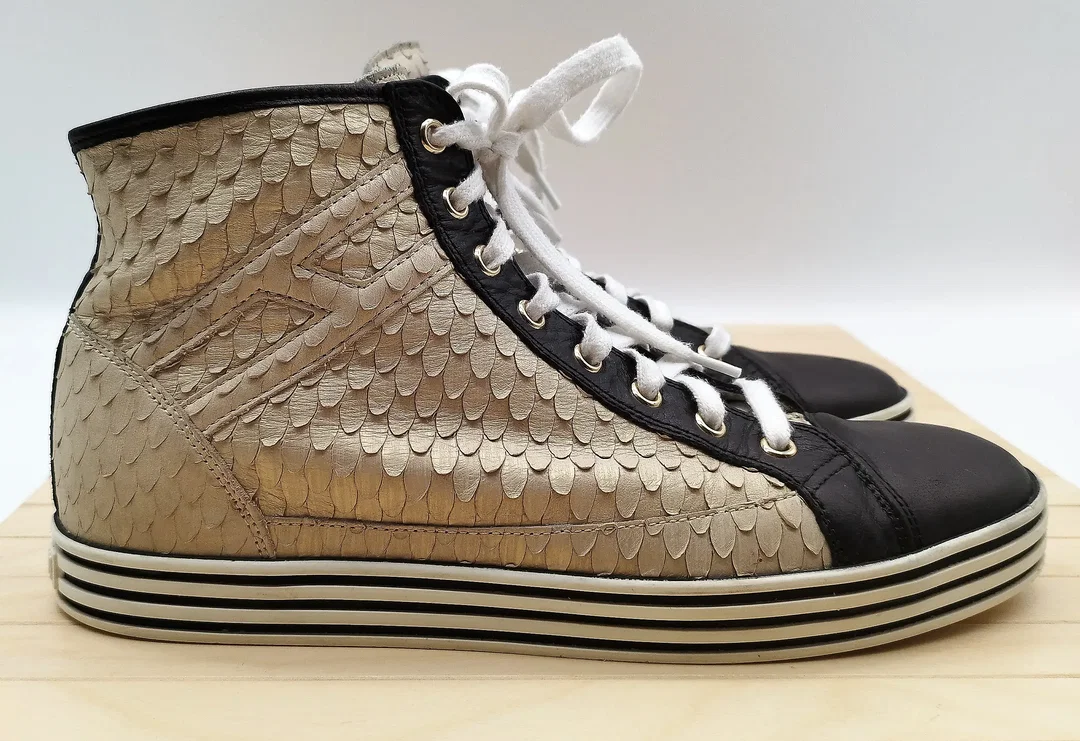 Hogan High-Top Sneaker, Schuppenoptik, Gr. 39,5, beige/gold, Leder – Bild 2