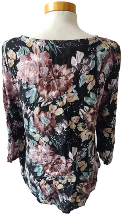 Jennifer Taylor Damen Langarmshirt, schwarz mit buntem Blumenmuster - Gr. 38 (M) - Bild 3