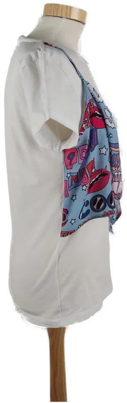 Weißes Damen T-Shirt Kurzarm mit eingenähtem buntem Bolero, Gr. M - Bild 2