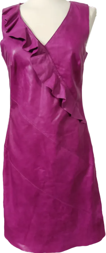Cigno Nero Damen Zweiteiler Kleid mit Jacke aus Leder in pink Gr.36 – Bild 2