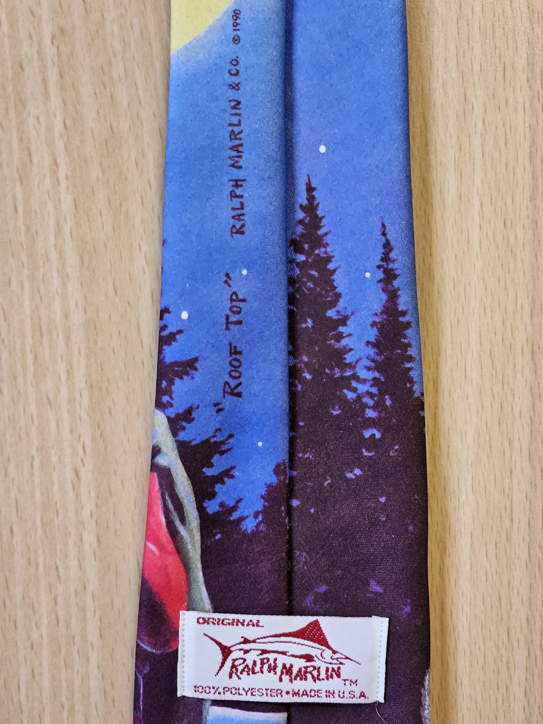 Vintage Ralph Marlin Weihnachts-Krawatte "Roof Top" 1990, Santa & Rudolph – Bild 3
