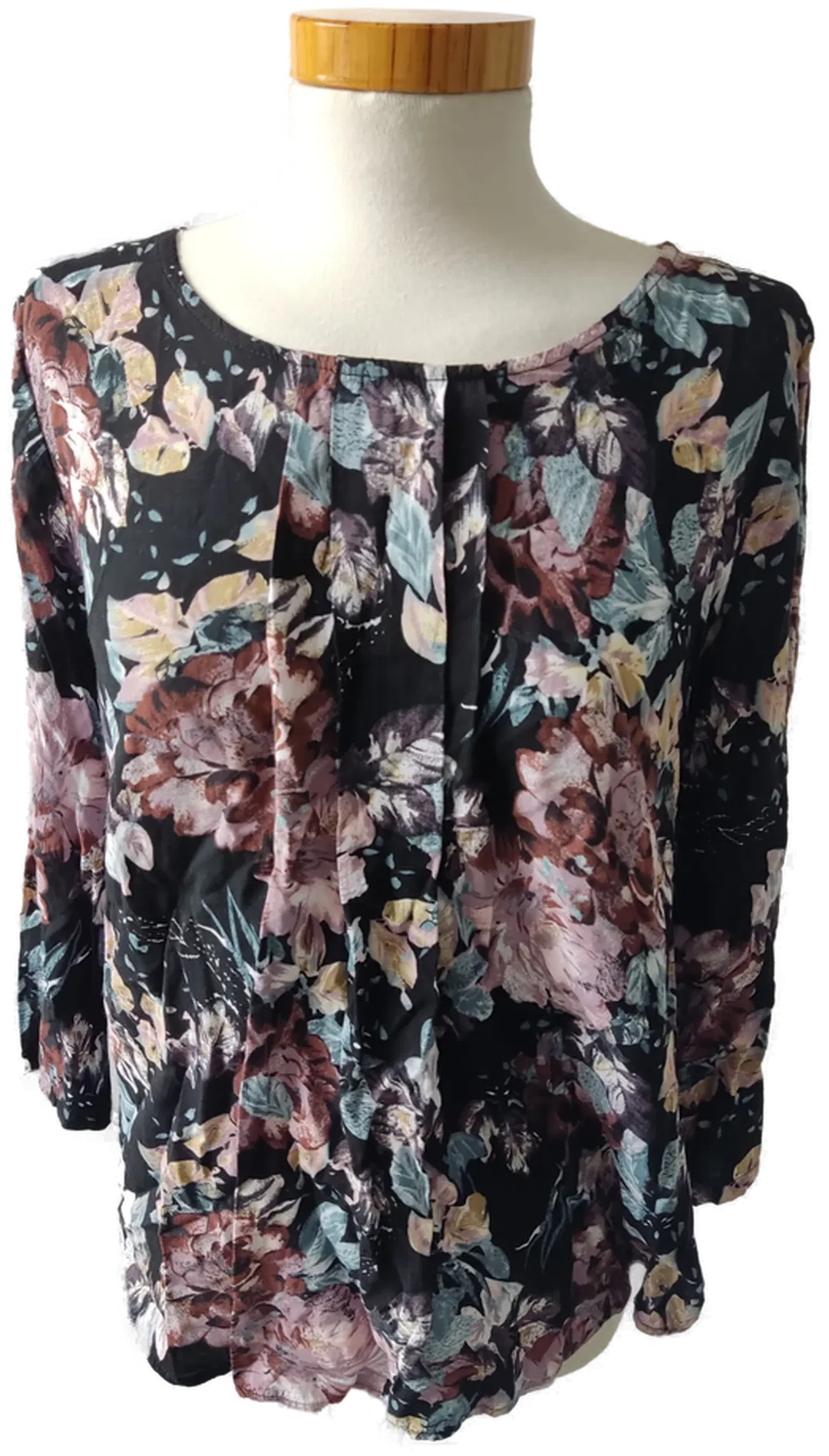 Jennifer Taylor Damen Langarmshirt, schwarz mit buntem Blumenmuster - Gr. 38 (M) - Bild 4