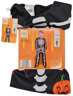 L&D Kinder-Halloween-Skelettkostüm, schwarz - Gr. S/110-122
