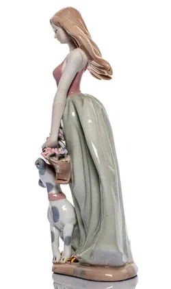 PMI Porzellan Figur Mädchen mit Blumenkorb und Hund  – Vorschau 3