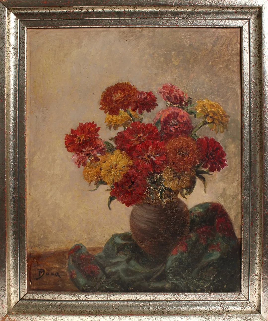 Bild Blumenstillleben – Öl auf Leinwand, signiert „Duna“ - Bild 1