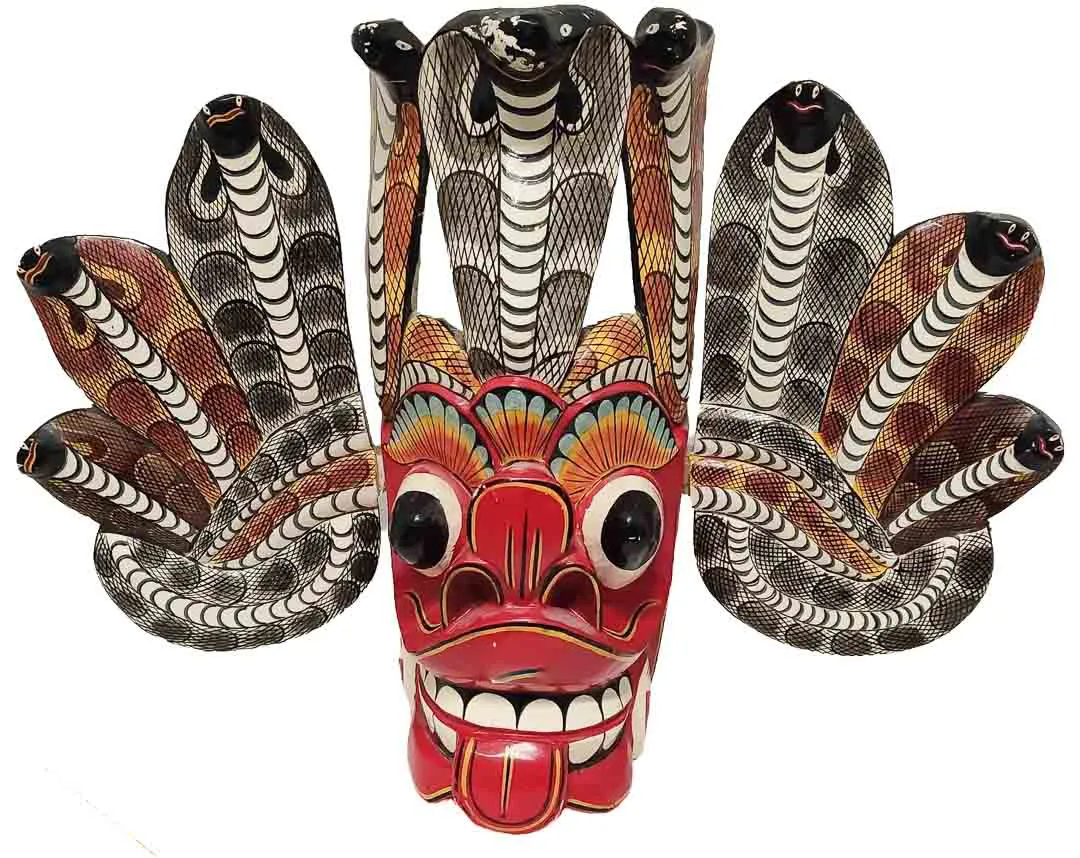 Naga Raksha Maske – Handgeschnitzte Sri Lanka Wandmaske Cobra 42x30 – Bild 1