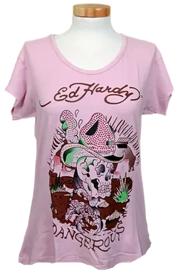 Ed Hardy Damen T-Shirt pink gemustert Gr. M - Bild 1
