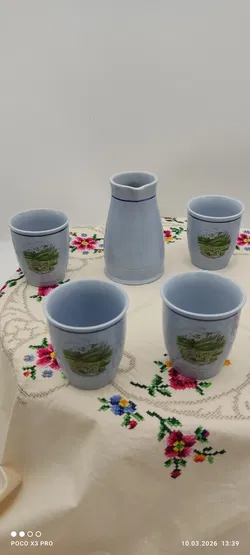 Lilien Porzellan Set, 1 Kanne + 4 Becher | Retro-Charme - Bild 3