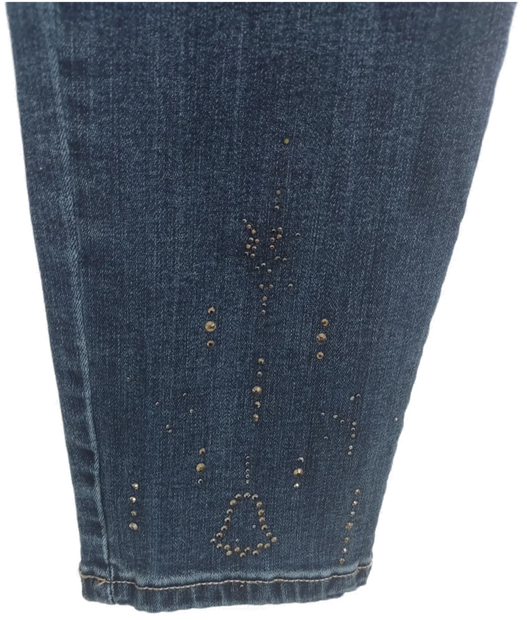 Jeans mit Steinchen, lang mit Stretch, blau mit Taschen, Größe 38 – Bild 3