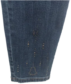 Jeans mit Steinchen, lang mit Stretch, blau mit Taschen, Größe 38 - Bild 3