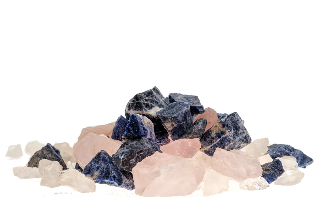Edelstein-Mix Rohsteine – Rosenquarz, Bergkristall & blauer Steinmix (bis 5 cm) - Bild 3